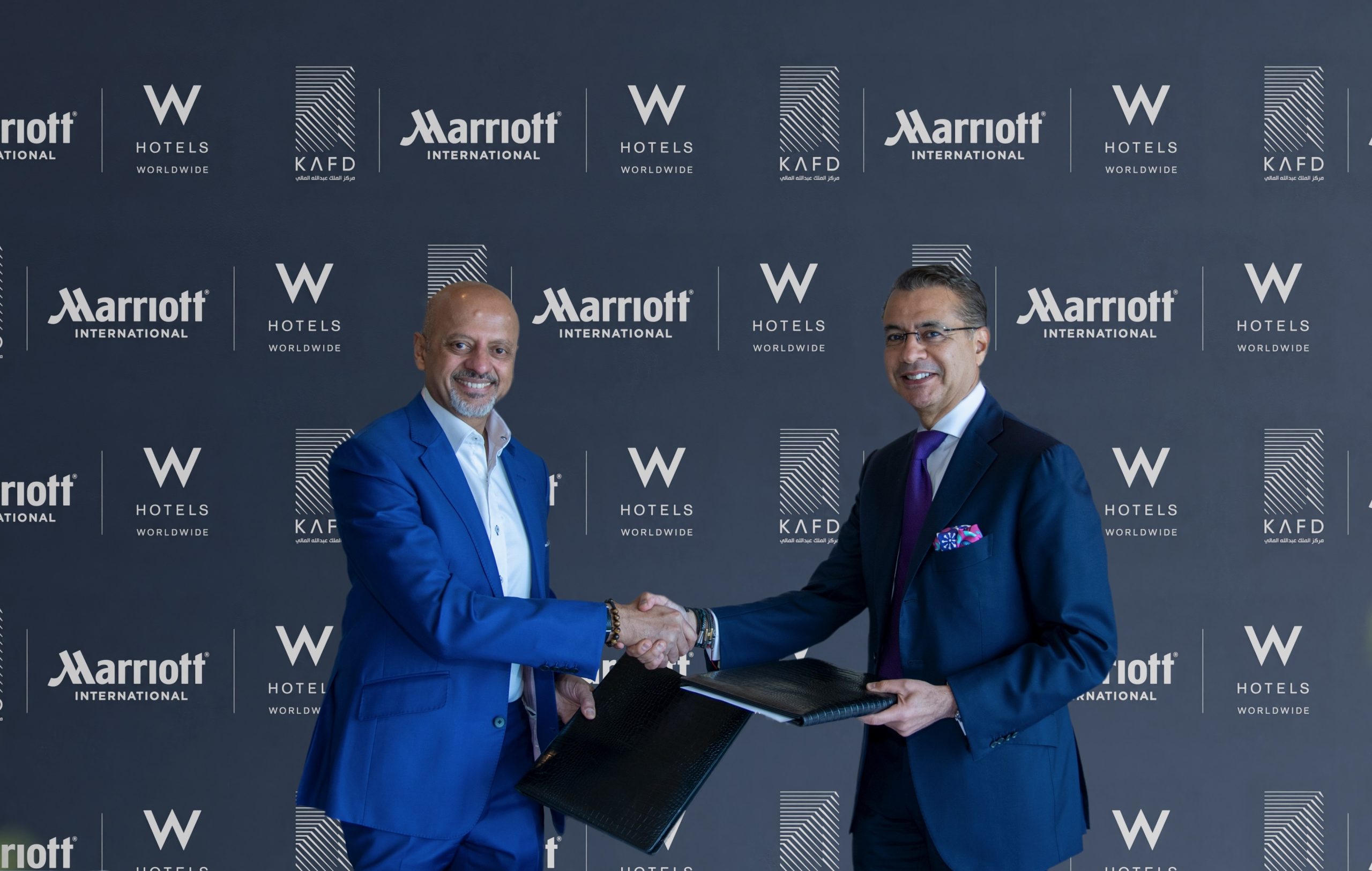 Gautam Sashittal, CEO, KAFD DMC and Sandeep Walia, COO - Middle East, Marriott International at the signing of W Riyadh